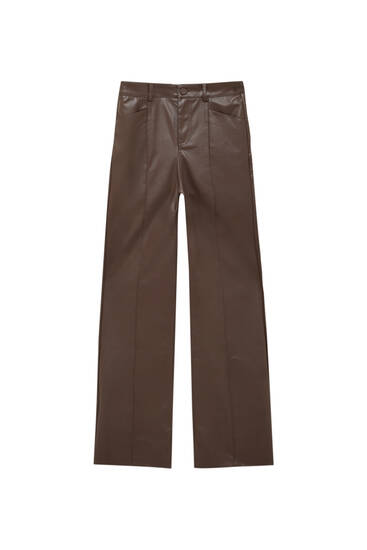 Pantalon cuir synthétique marron