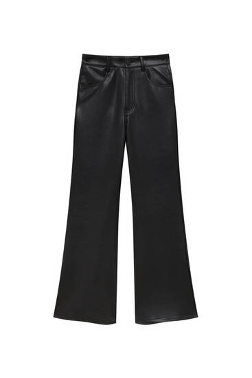 Faux leather kick flare trousers