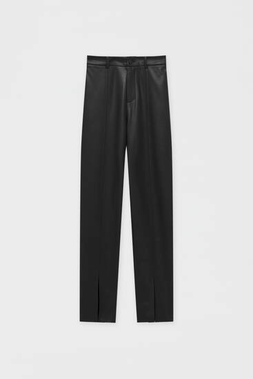 Faux leather trousers with vents