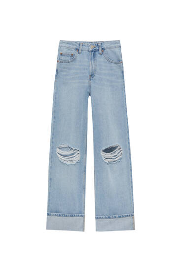 Pull&Bear Mom fit jeans Rabatt 67 % Weiß/Mehrfarbig 38 DAMEN Jeans Mom fit jeans Print 