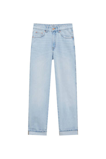 Základné džínsy s vysokým pásom s dierami
