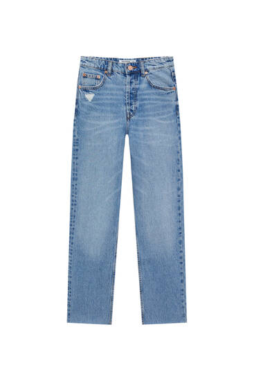 Skrátené džínsy s vysokým pásom rovného strihu