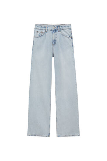 Recht model jeans met bandplooi en halfhoge taille