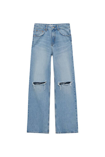 Voľné džínsy so stredne vysokým pásom