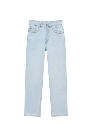 Recht model jeans met hoge taille en elastiek in de tailleband