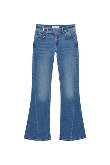 Double-button flared jeans