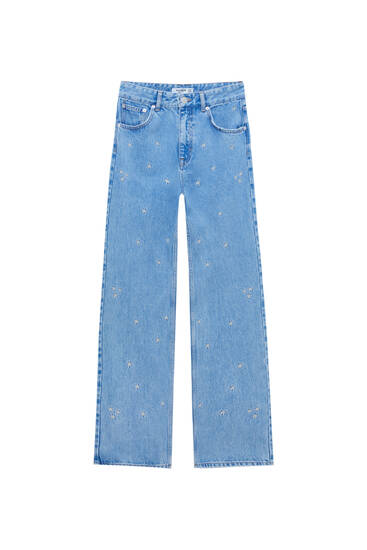 Recht model jeans met madeliefjes
