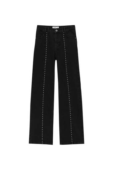 Black straight fit jeans with studs