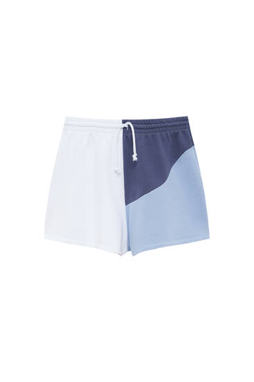 מכנסי טרנינג קצרים בעיצוב בלוק צבע כחול