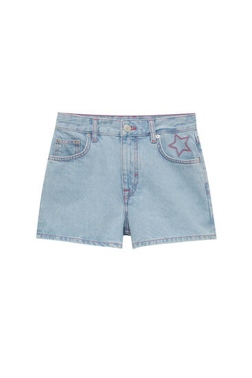 Denim shorts with embroidered star detail
