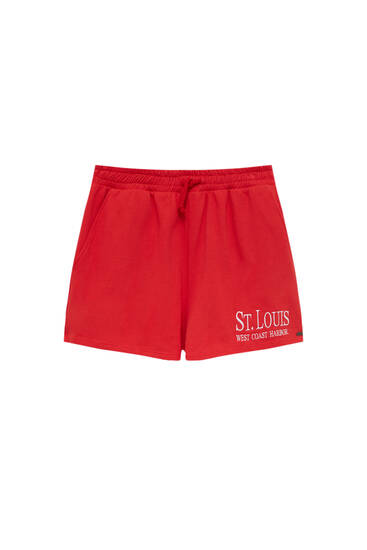 Red varsity shorts