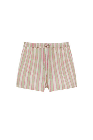 Vertical striped rustic fabric shorts