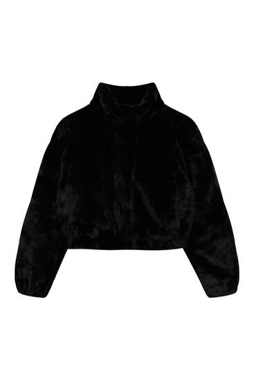Faux fur jacket with funnel collar