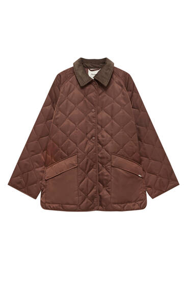 Puffer jacket with corduroy collar