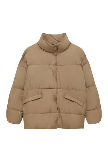Pull & Bear Abrigo con capucha beige claro-marr\u00f3n oscuro estilo sencillo Moda Abrigos Abrigos con capucha 