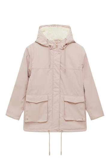 Raincoat with faux shearling lining