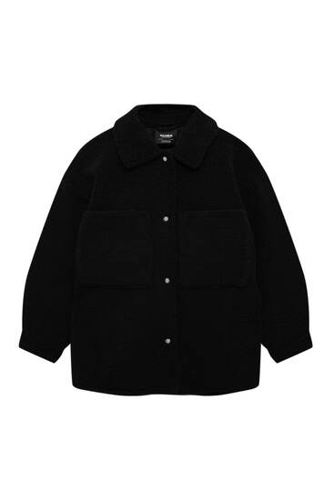 Faux shearling overshirt with patch pockets