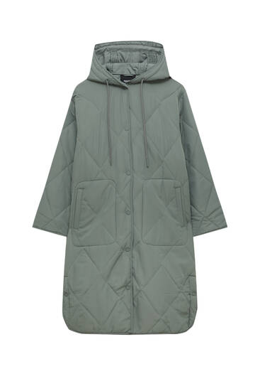 Basic longline puffer jacket with hood