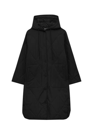 Basic longline puffer jacket with hood