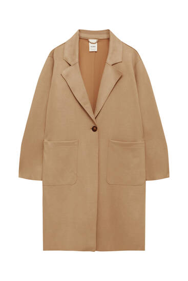 Longline faux suede coat