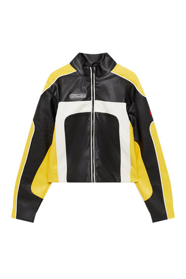 Faux leather racing jacket