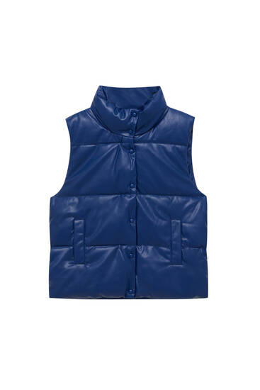 Long faux leather puffer vest