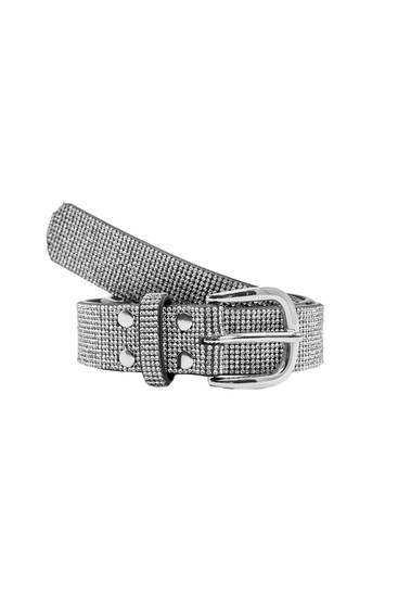 Silver-colored diamanté belt