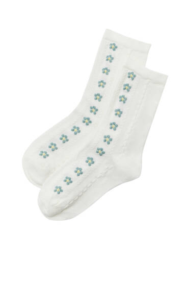 Vrúbkované kvetinové ponožky