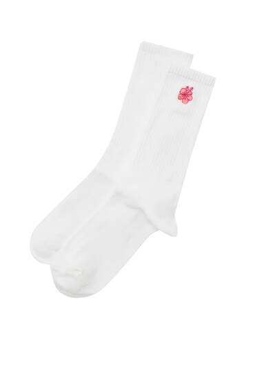 Long socks with embroidered flower