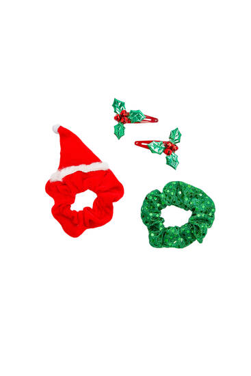Pack of Christmas hair clips and scrunchies