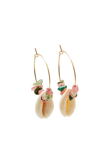 Hoop earrings with stones and seashell