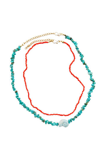 Pack of 2 seashell and turquoise necklaces