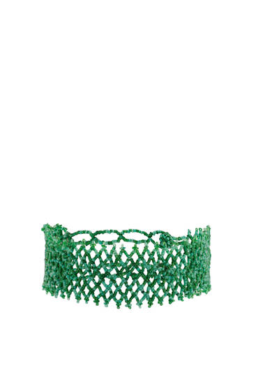 Choker náhrdelník so zelenými korálikmi
