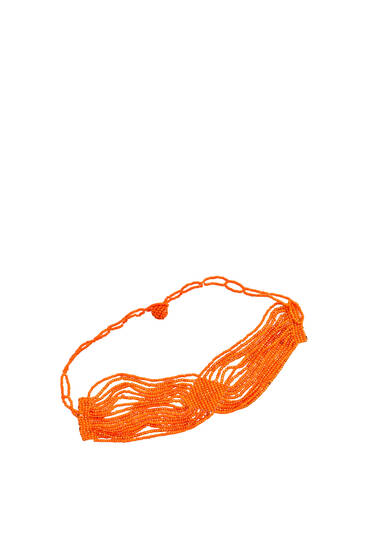 Collier ras du cou perles fantaisie orange