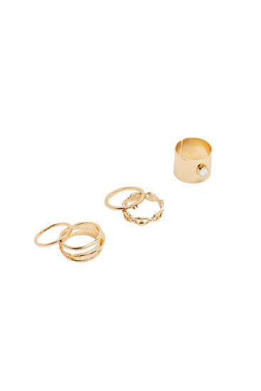Pack of 5 gold-toned rings