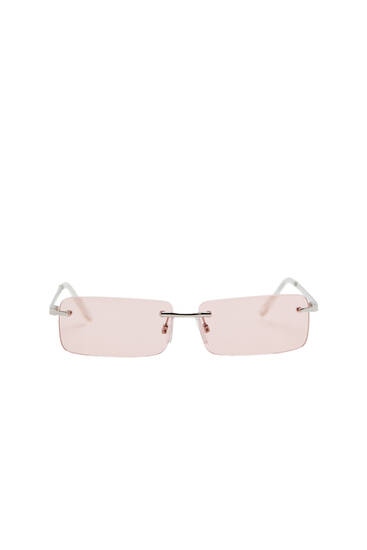 Prostokątne okulary przeciwsłoneczne z różowymi szkłami