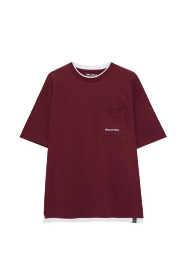 Basic T-shirt with pocket and contrast rib trims
