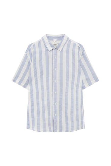 Vertical striped print short sleeve shirt