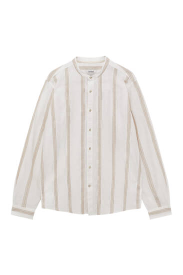 Basic striped shirt with stand-up collar