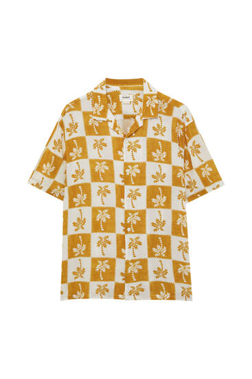 Palm tree plaid print shirt
