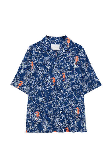 Chemise à manches courtes imprimé corail