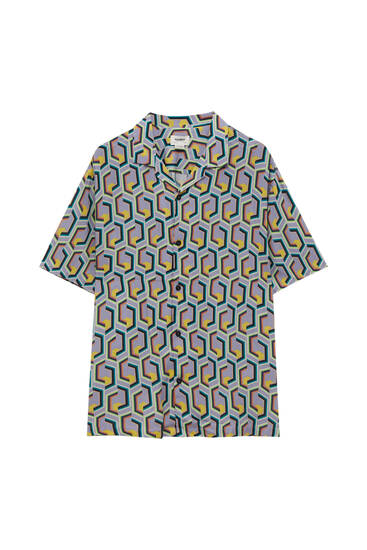 Košeľa s geometrickou potlačou s krátkym rukávom