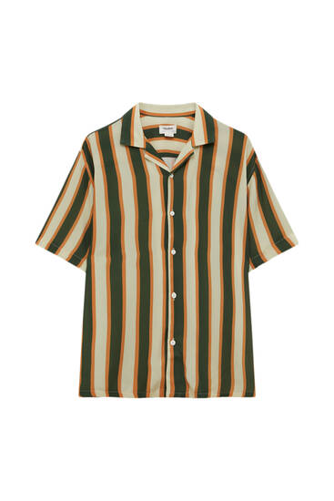 Vertical multicolored striped short sleeve shirt