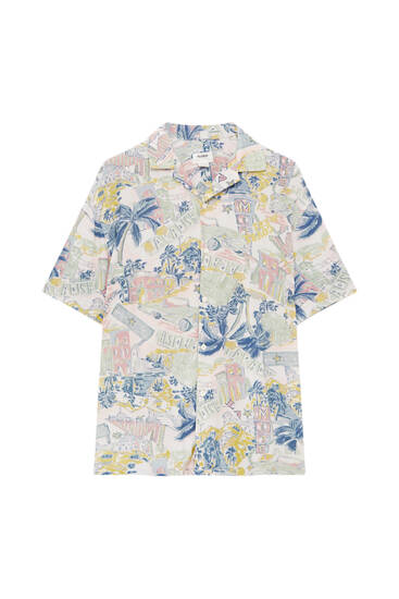 Short sleeve landscape print shirt