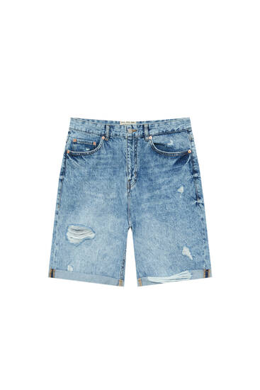 Pull & Bear Short en jean rose-blanc motif graphique style d\u00e9contract\u00e9 Mode Shorts en jean Pantalons courts 