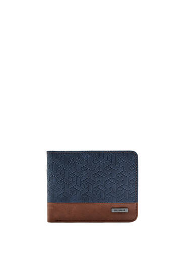 Πορτοφόλι με μπλε color block με γεωμετρικό σχέδιο