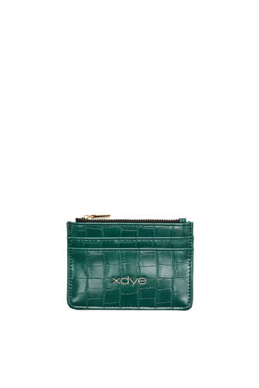 Green mock croc faux leather purse