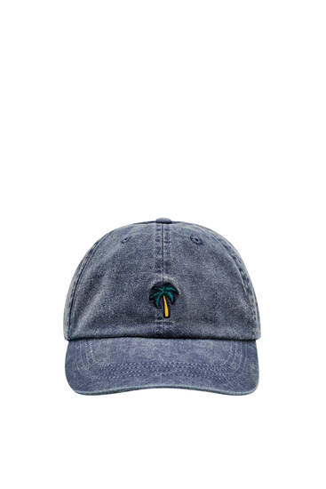 Niebieska czapka z efektem sprania i palmą