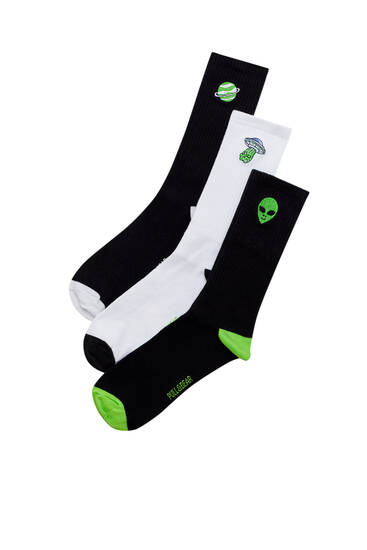 3er-Pack Socken mit Ufo-Stickerei