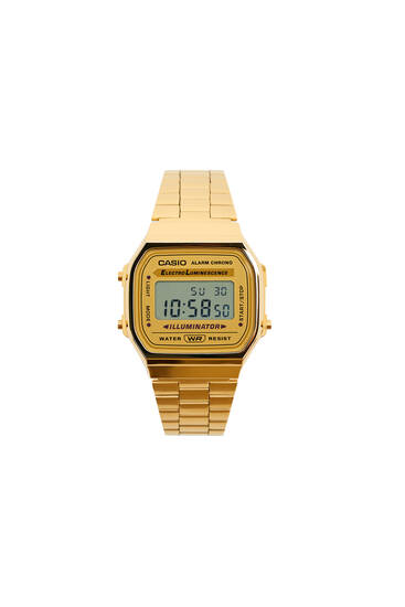 Digitálne hodinky Casio v zlatom tóne